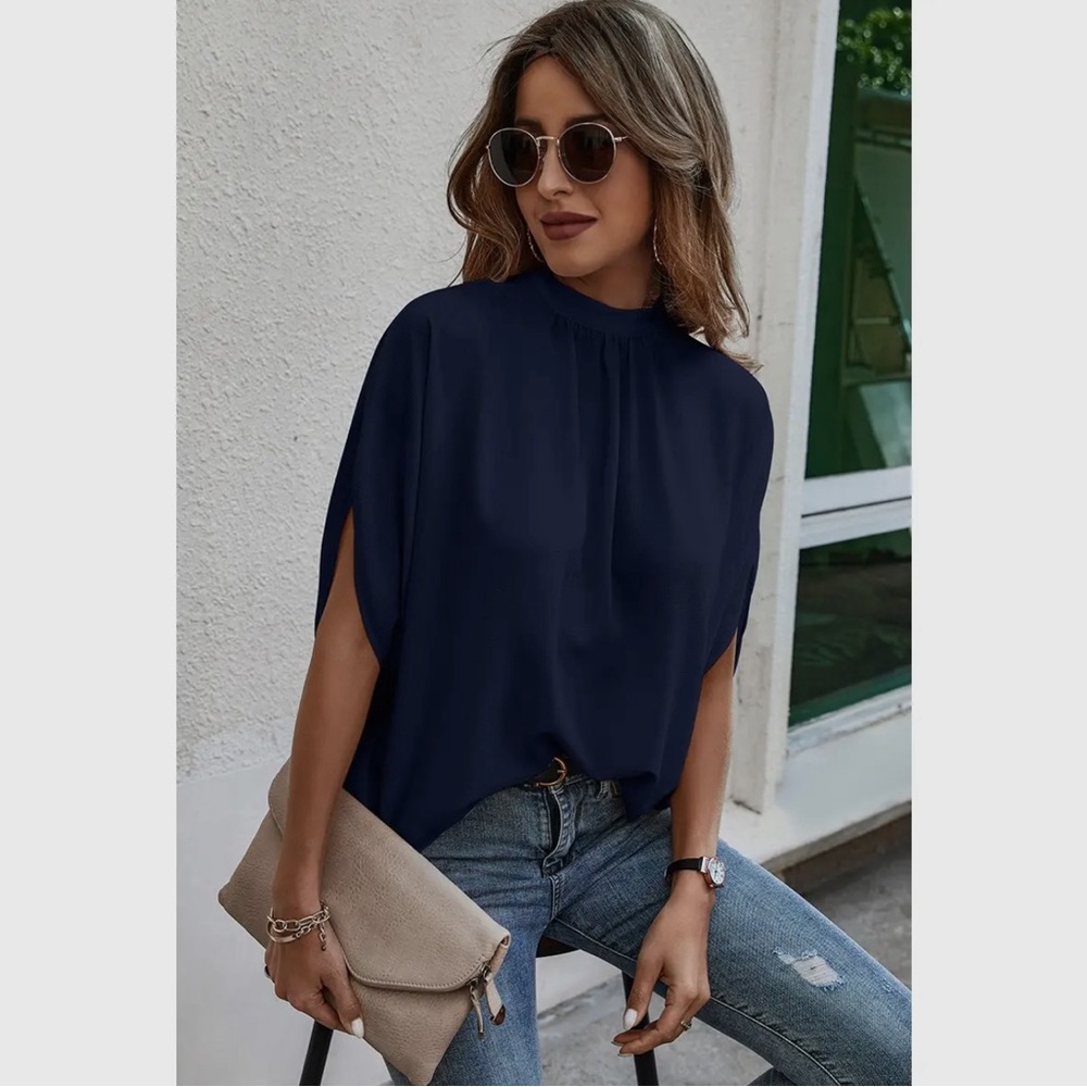 Women's Solid Cape Short Sleeve Loose Top / BLACK